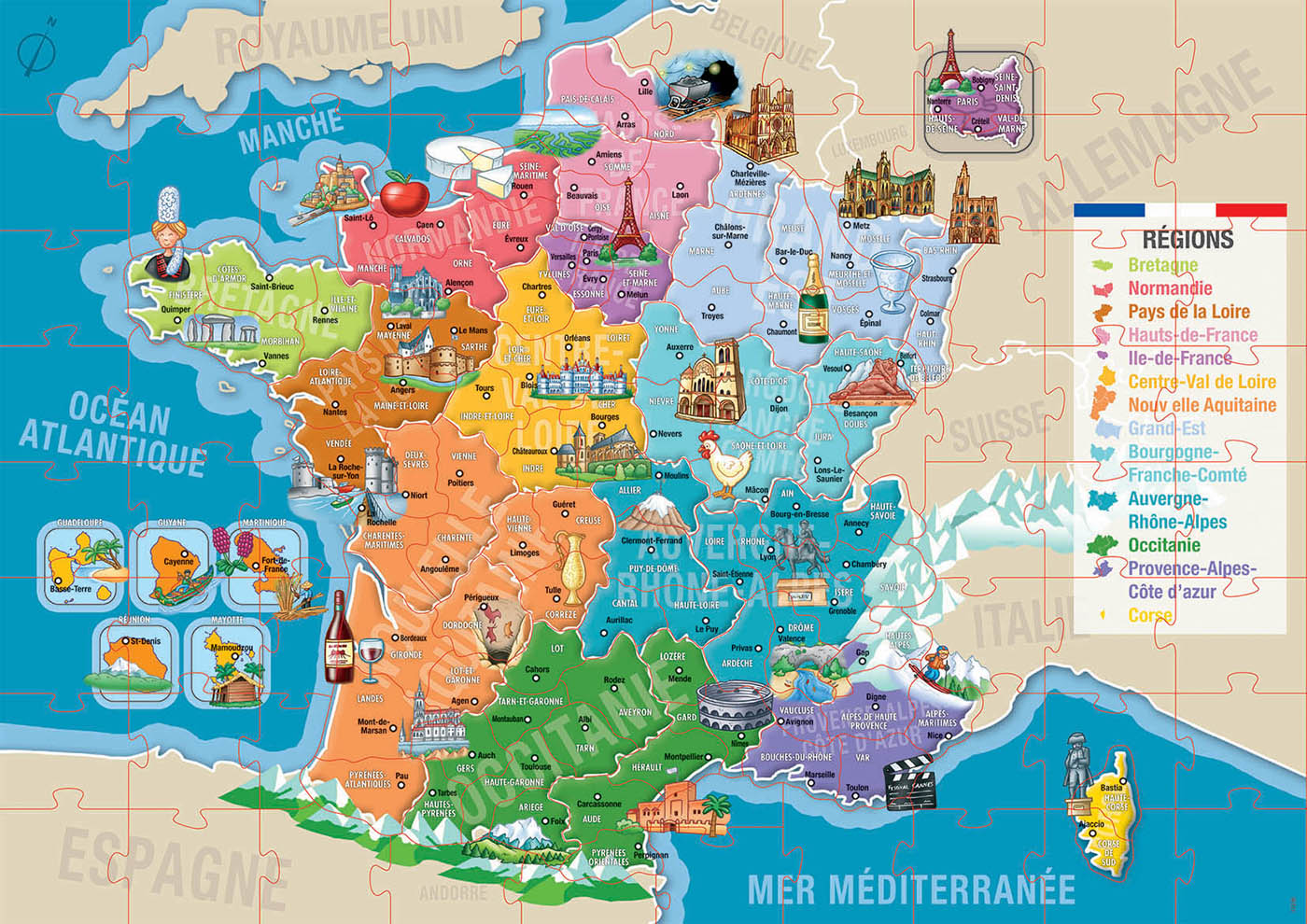 Puzzle - Carte De France Departement : : Jouets