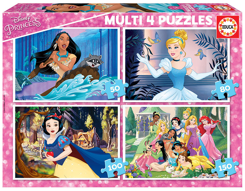 Multi 4 Puzzles Disney Princess 50+80+100+150 - Educa Borras